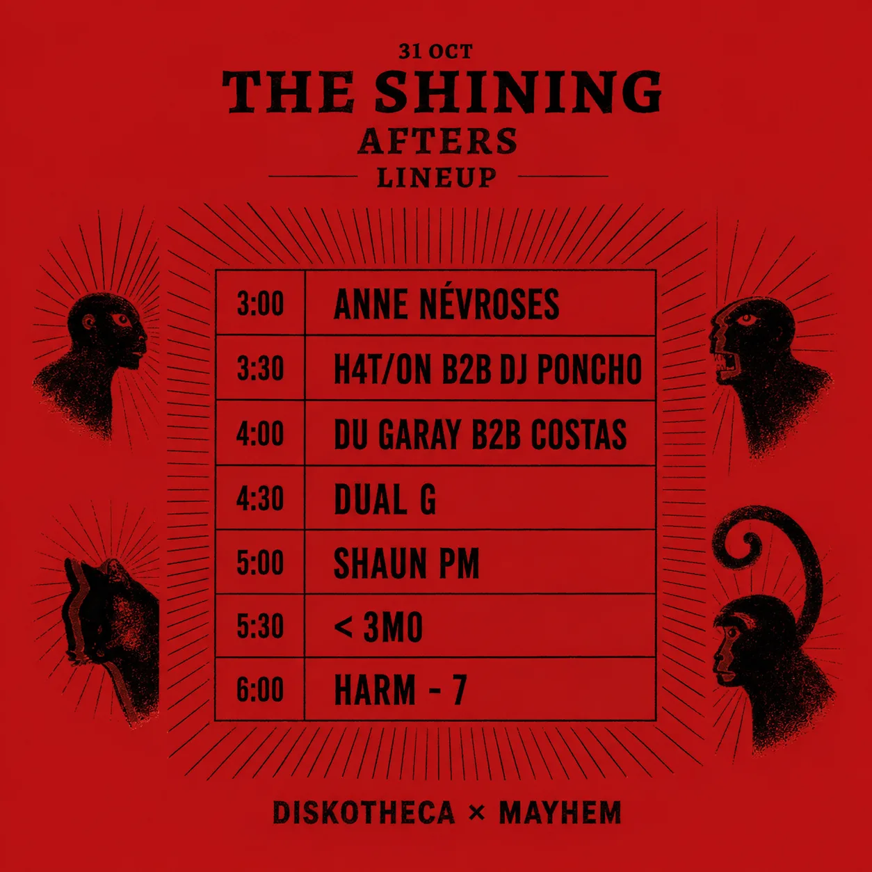 The Shining afterparty running order