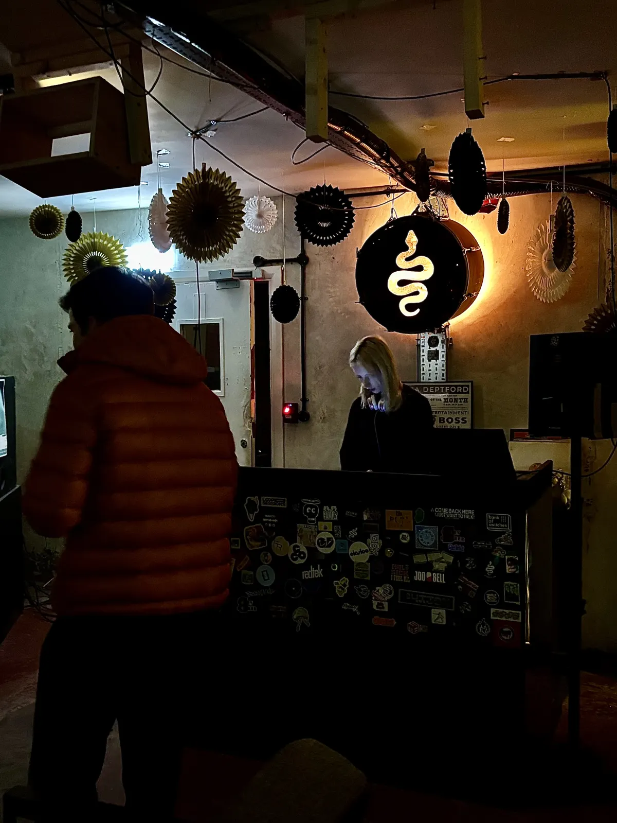 The Aaja Music booth and snake light